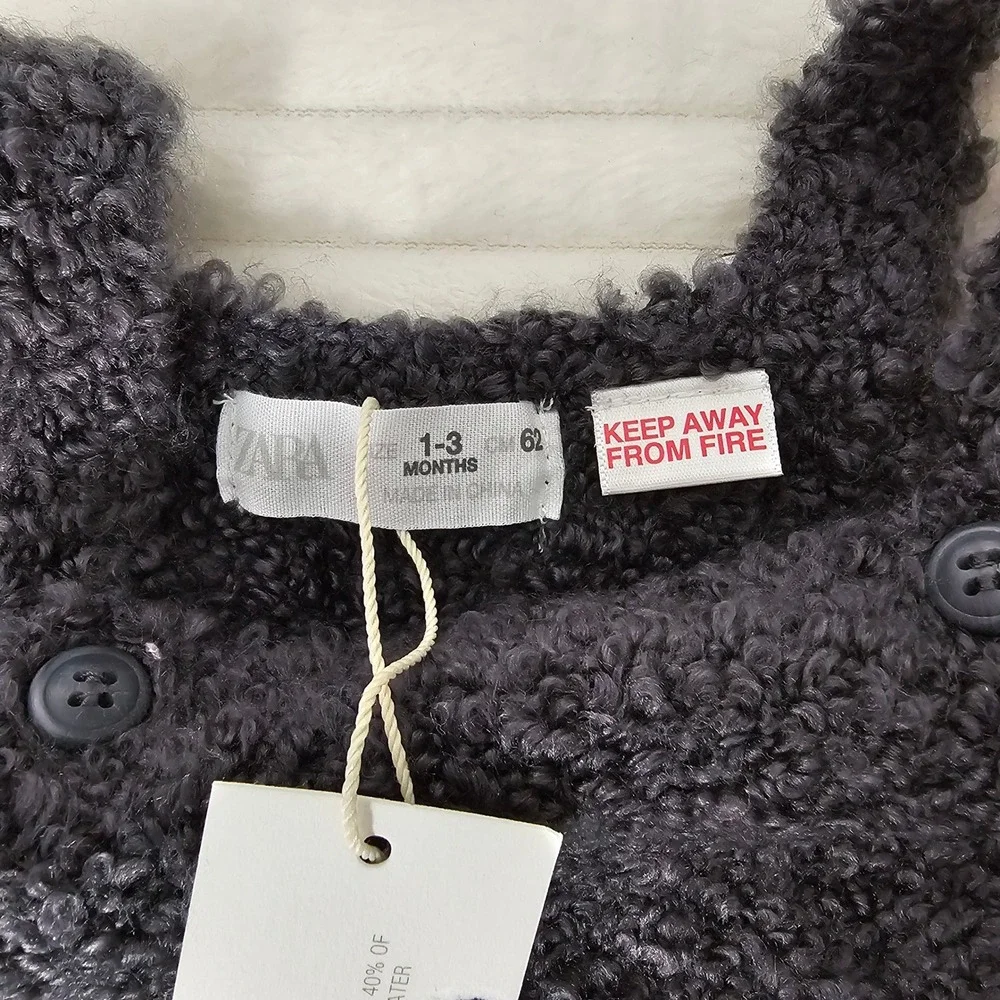 Zara Baby Textured Fuzzy Knit Overalls 1-3M Charcoal Gray Scandinavian Cozy